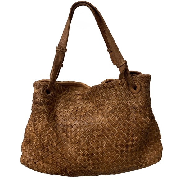 Tano Purse Woven Leather Brown Tote Handbag Large Shoulder Bag - Picture 6 of 10